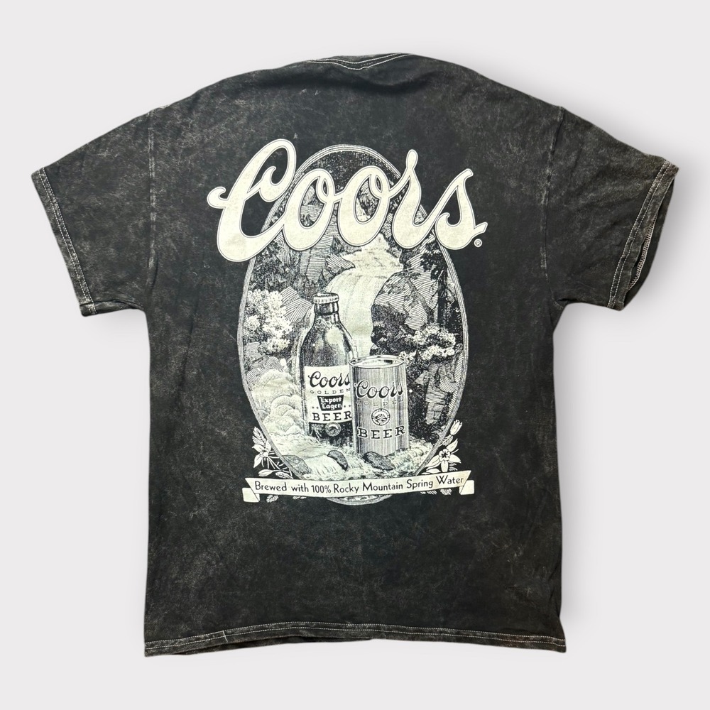 Coors Banquet Beer Graphic T-Shirt Mens Medium Acid Wash Charcoal Grey